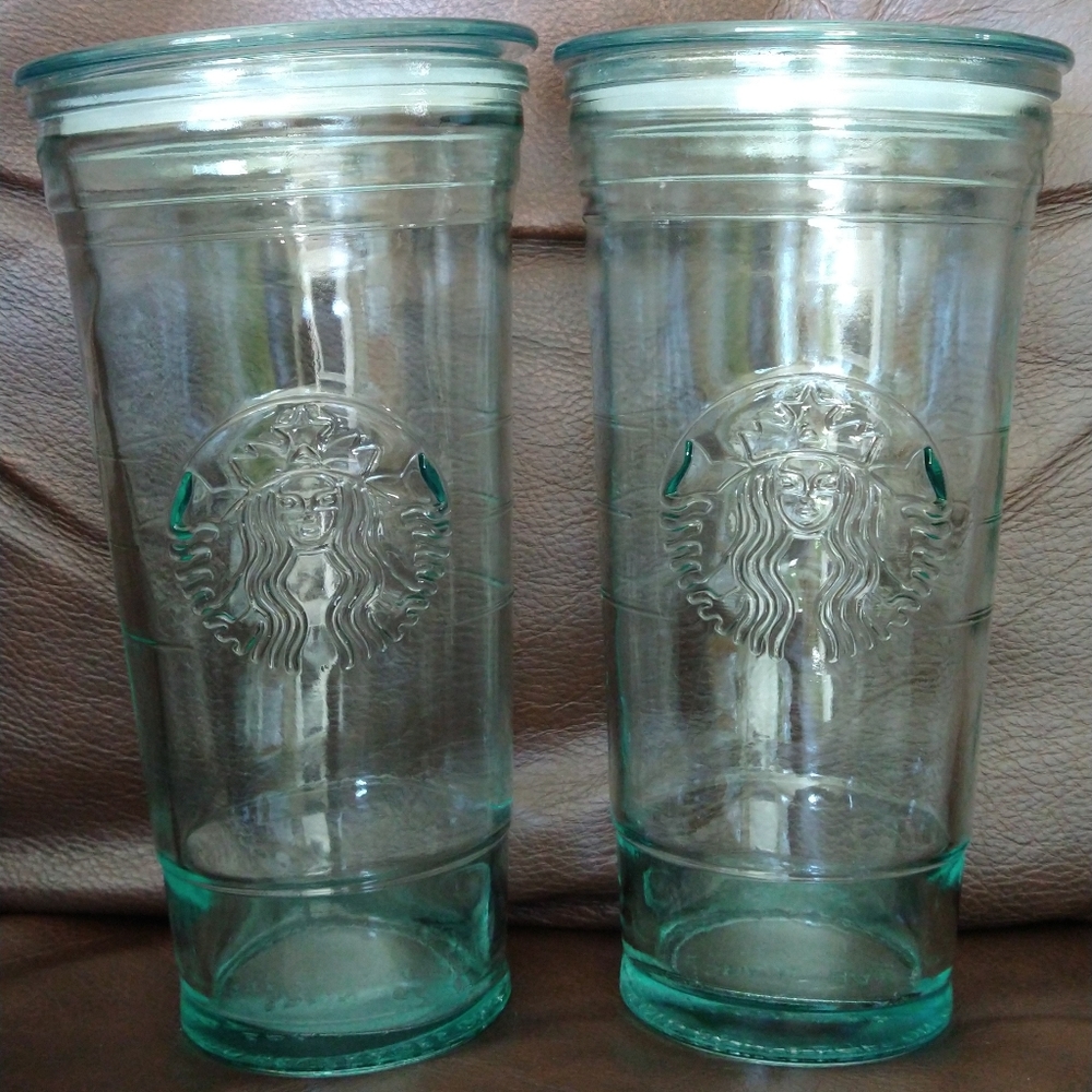 Set of 2 recycled Starbucks glass tumblers 20 oz
